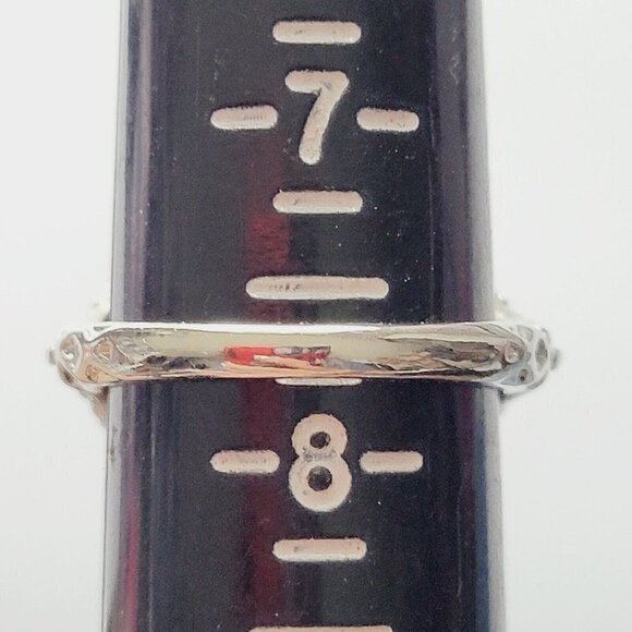 Emerald Cut Red Glass Filigree Ring Sz 7.75 Vintage New Old Stock Silver Tone - Picture 10 of 11